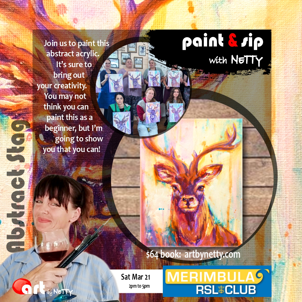 2026 Paint n Sip w Netty STAG MerRSL social Paint & Sip with Netty